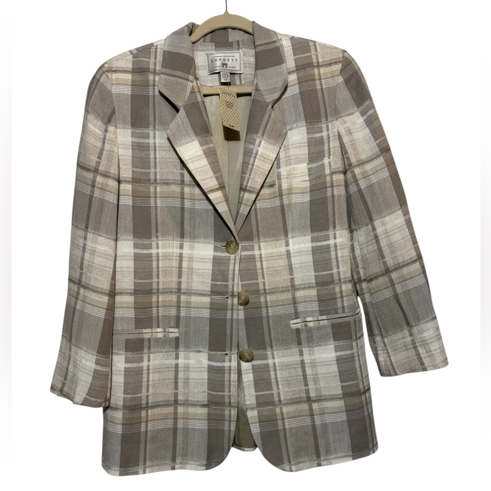 Express Vintage NWT Plaid Tartan‎ Blazer Jacket Size XS Academia Career Officd